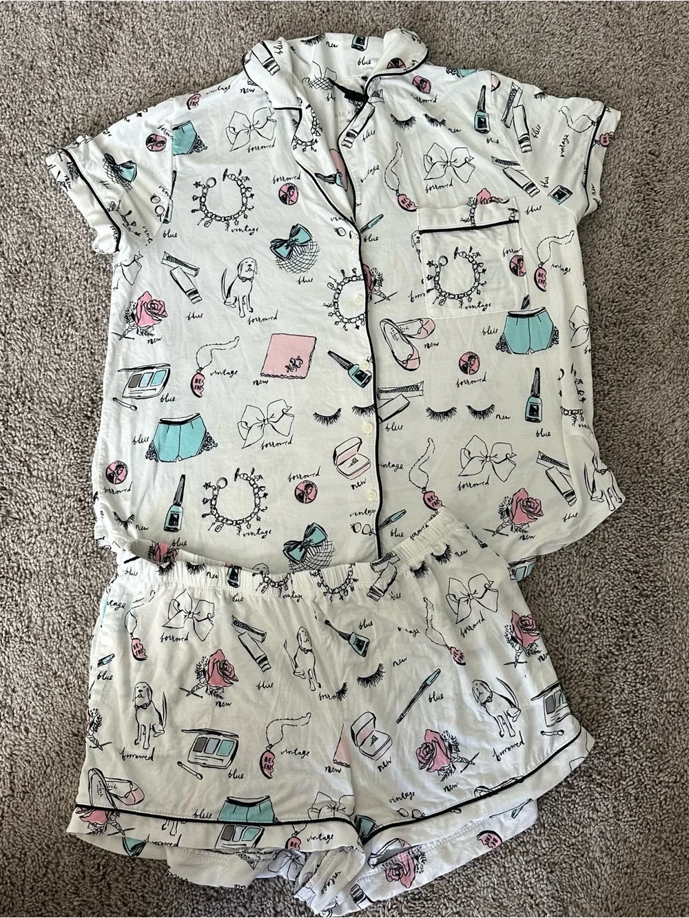 Kate Spade New York Short Sleeve Jersey Knit Shorty Bridal Pajama Set Large Cute